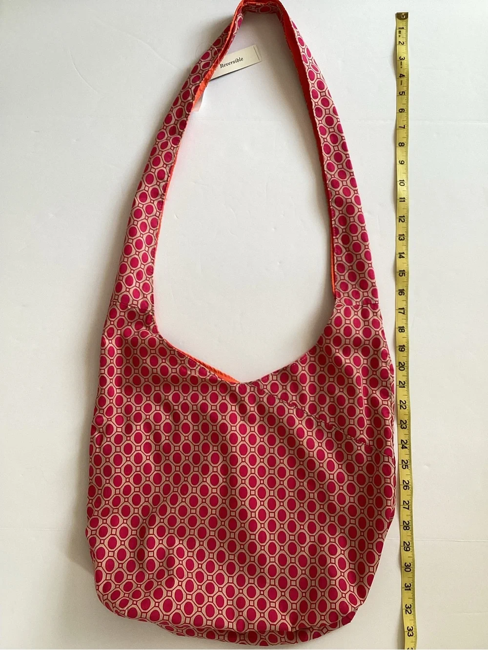 Old Navy Pink Geometric Fabric Hobo Shoulder Bag with Orange Lining NWT